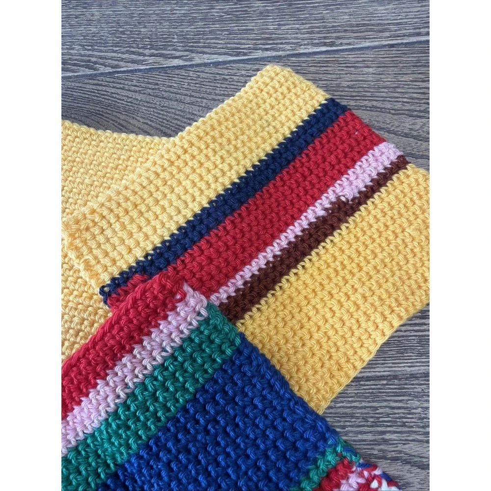 VTG Knit Handmade Pot‎ Holders Set Of 3 Multicolored